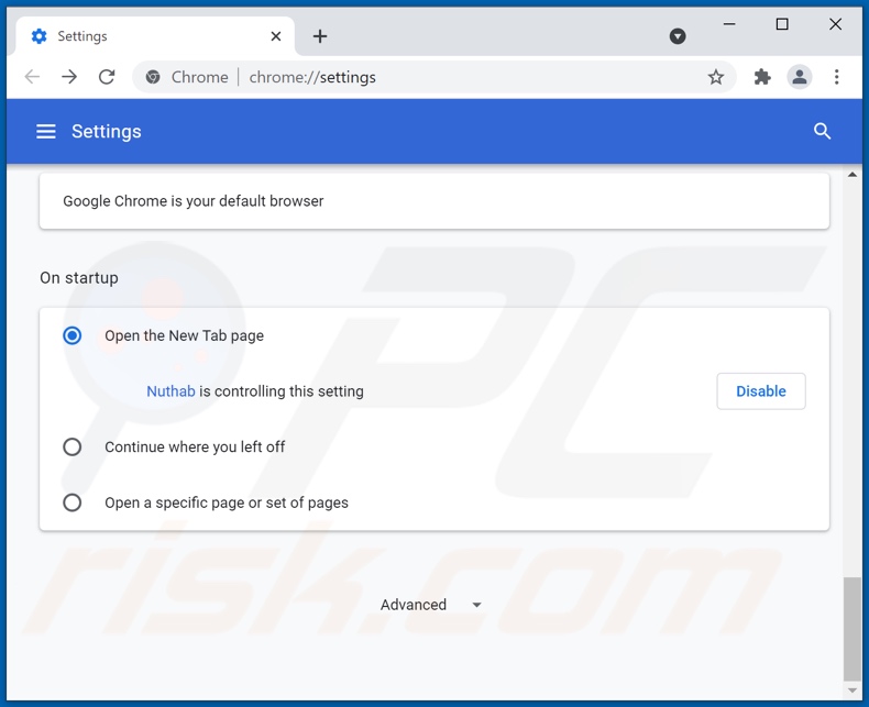 Removing nuthab.com from Google Chrome homepage