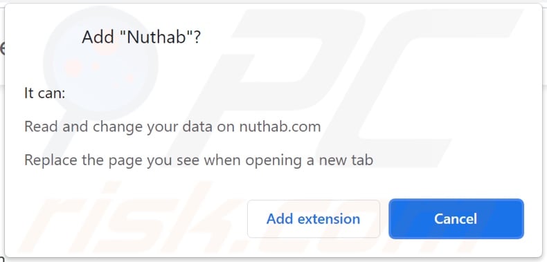 Nuthab browser hijacker asking for permissions