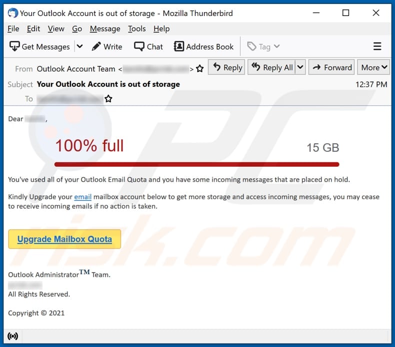 Your Outlook Is Full Email Scam - Removal and recovery steps (updated)