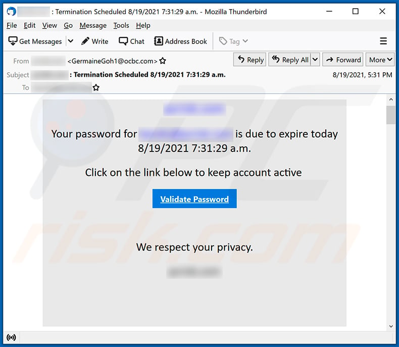 Password expiration-themed spam email