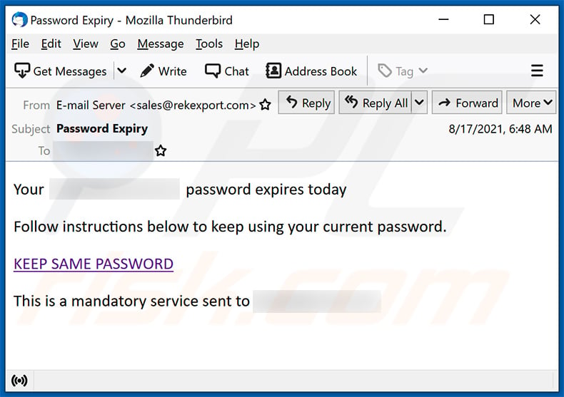 Password expiration-themed spam email (2021-09-02)