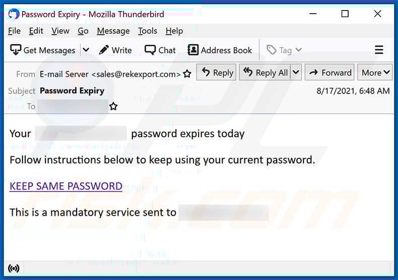 Password expiration-themed spam email (2021-09-02)