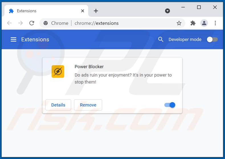 Removing Power Blocker ads from Google Chrome step 2