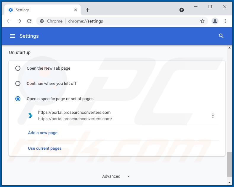 Removing prosearchconverters.com from Google Chrome homepage