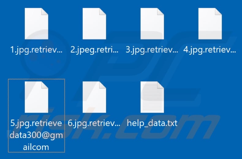 Files encrypted by Retrievedata ransomware (.retrievedata300@gmailcom extension)