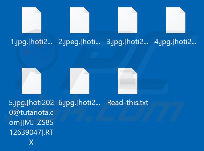 Files encrypted by RTX ransomware (.RTX extension)
