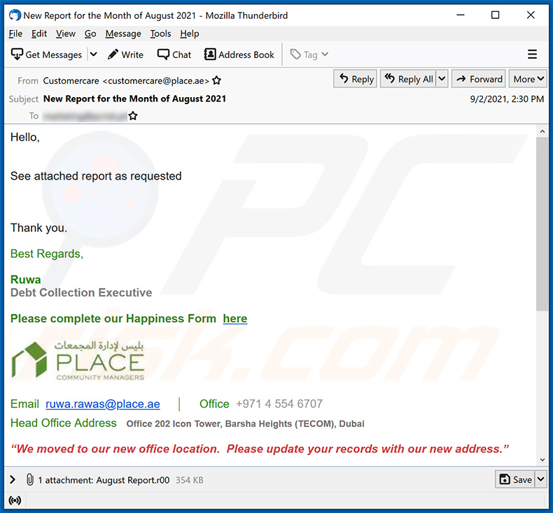Snake keylogger-spreading spam email (2021-09-08)
