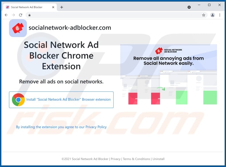 Social Network Ad Blocker adware promoting website
