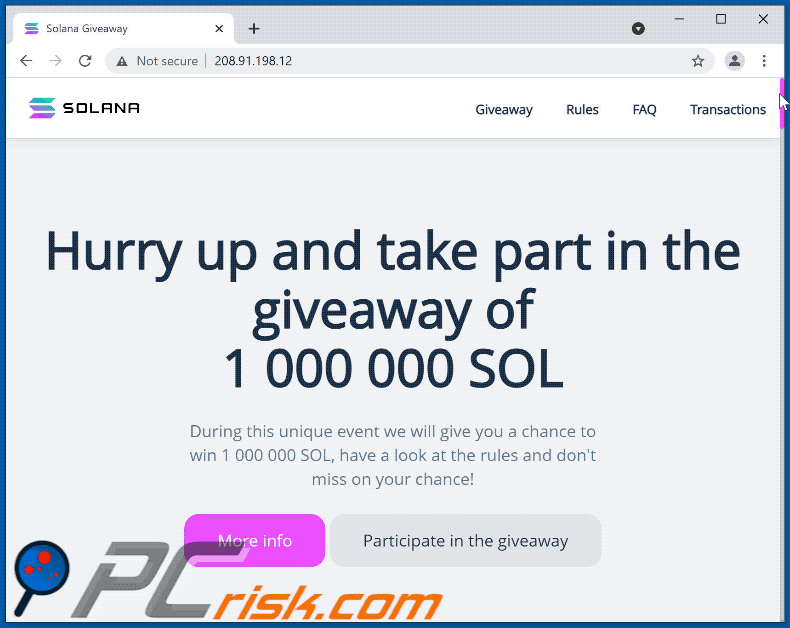 Appearance of SOLANA (SOL) Giveaway scam