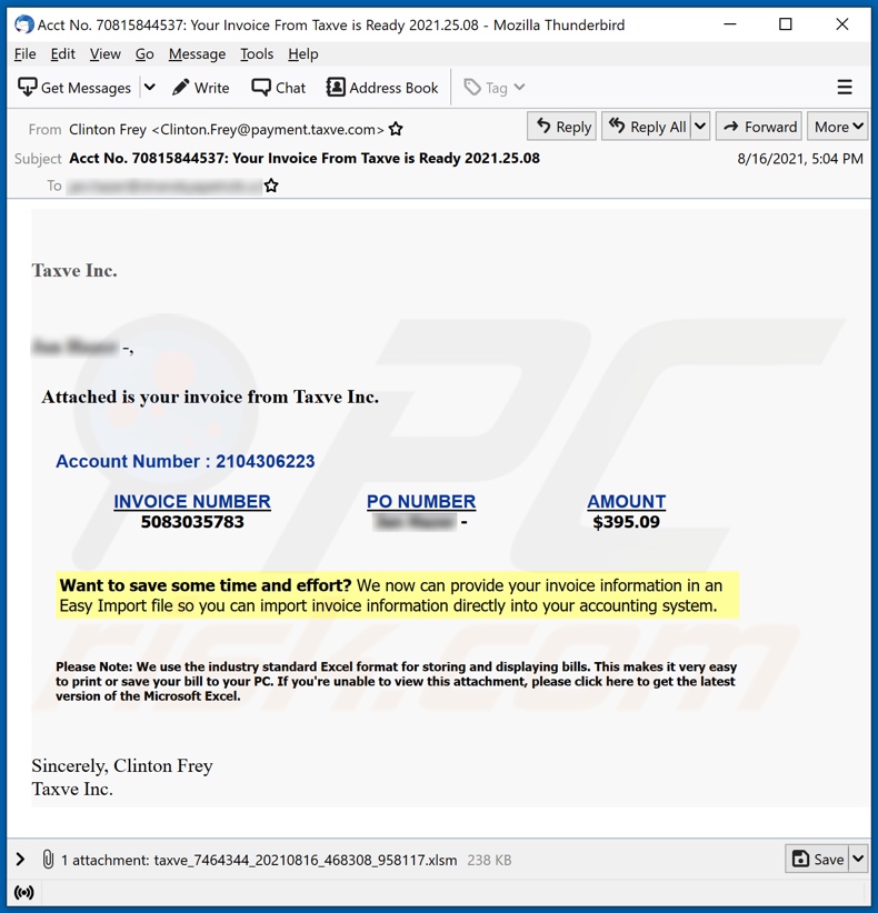 Taxve Inc. malware-spreading email spam campaign
