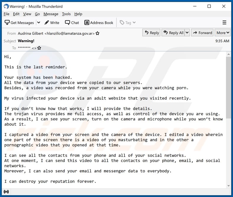 This is the last reminder email scam email spam campaign