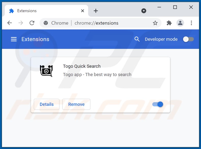 Removing togosearching.com related Google Chrome extensions