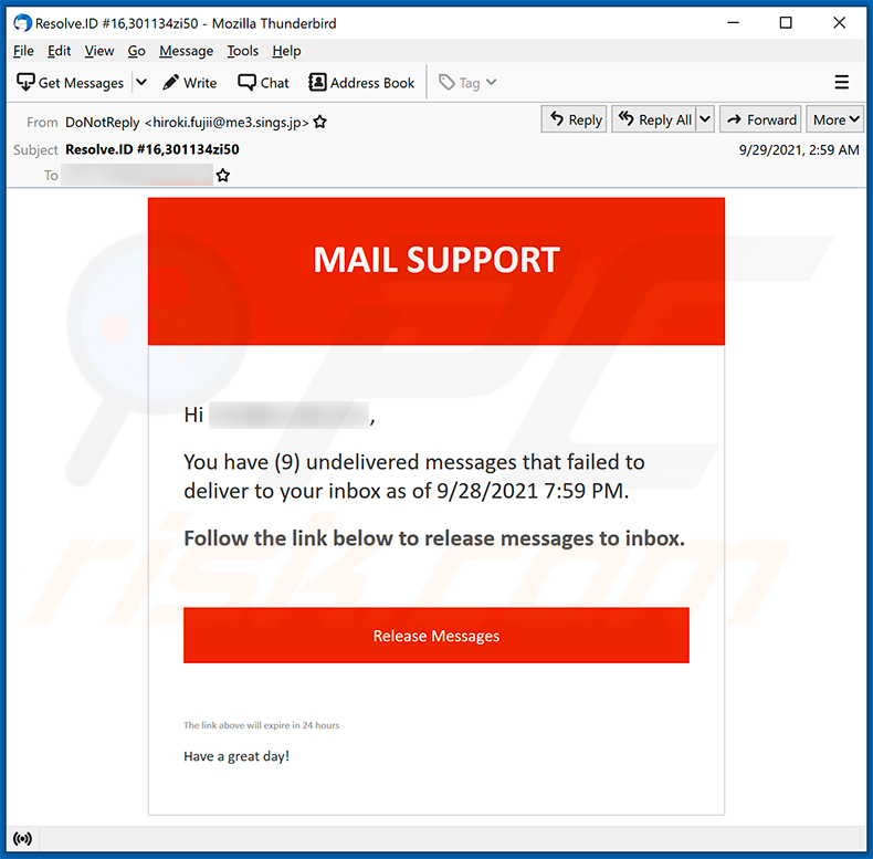 Undelivered mails-themed spam