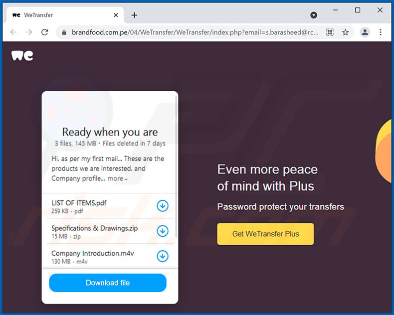 WeTransfer-themed phishing site (2021-09-20)
