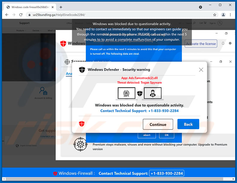 Windows Defender - Security Warning pop-up scam (2021-09-17)