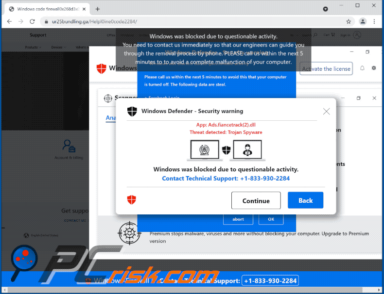 Windows Defender - Security Warning pop-up scam (GIF - 2021-09-17)