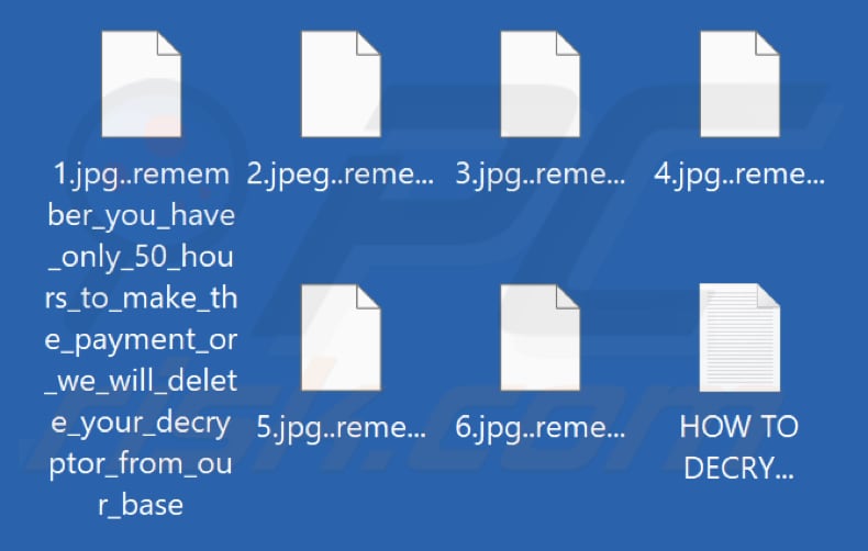 Files encrypted by 50 Hours To Make The Payment ransomware (.remember_you_have_only_50_hours_to_make_the_payment_or_we_will_delete_your_decryptor_from_our_base extension)