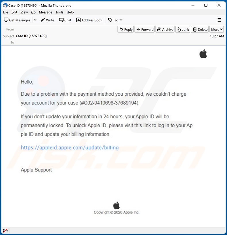 Apple ID-themed spam email (2021-10-15)