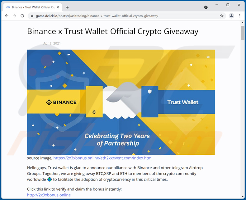 Binance giveaway scam website (2021-10-29)
