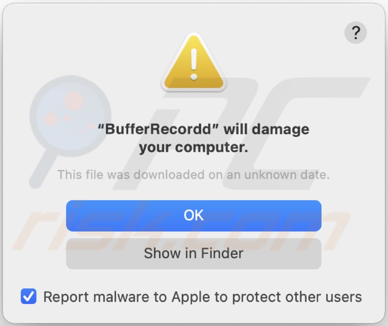 bufferrecord adware pop-up that appears while bufferrecord is present