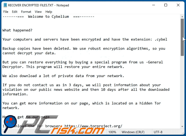 Cybelium ransomware text file GIF (RECOVER ENCRYPTED FILES.TXT)