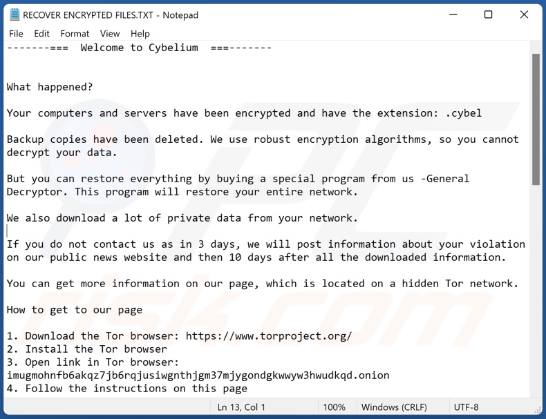 Cybelium decrypt instructions (RECOVER ENCRYPTED FILES.TXT)