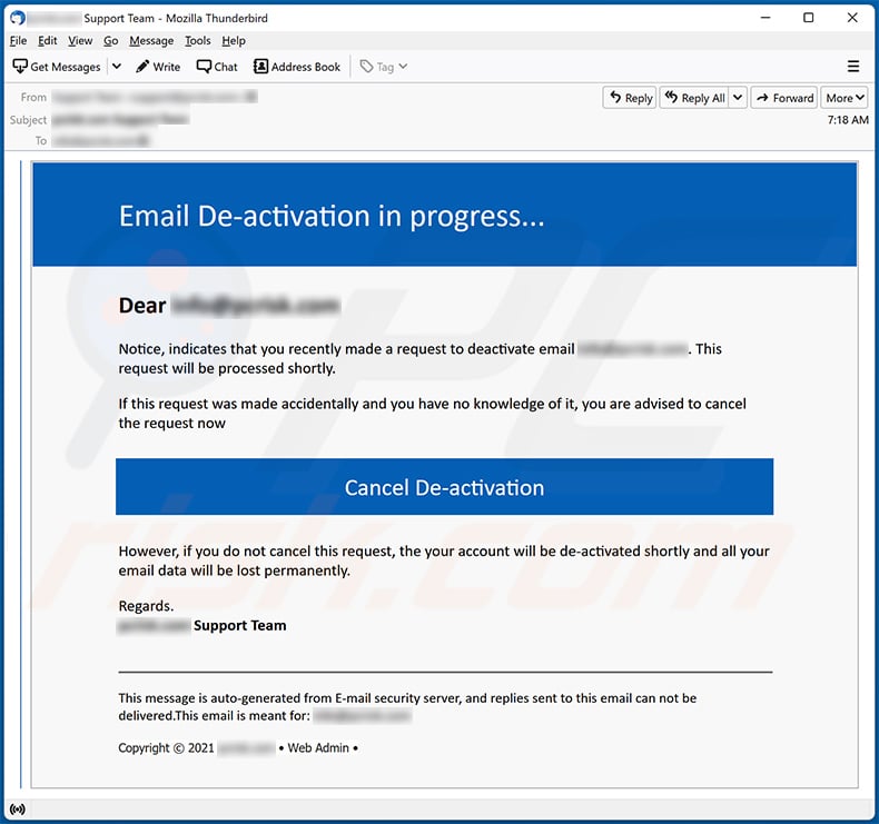 Email deactivation-themed spam (2021-10-15)