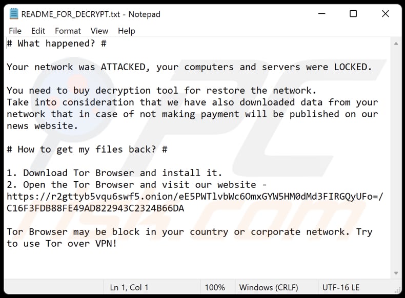 Diavol ransomware text file (README_FOR_DECRYPT.txt)
