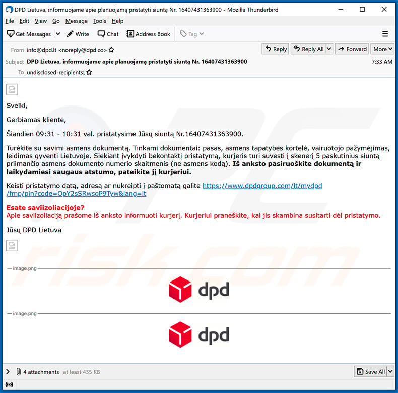 Lithuanian DPD Delivery scam variant