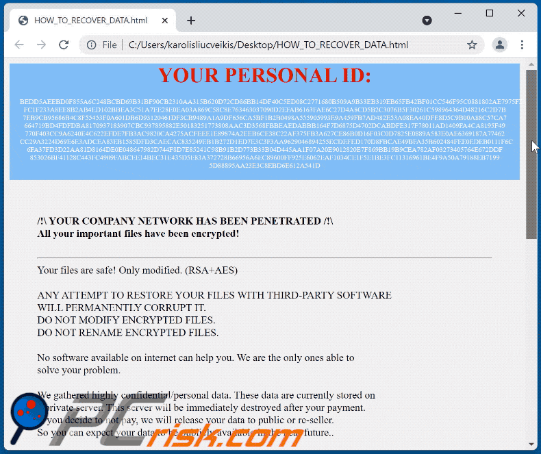 exlock ransomware HOW_TO_RECOVER_DATA.html ransom note appearance
