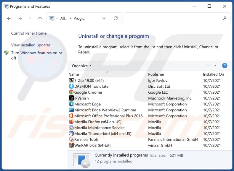 finderflash.xyz browser hijacker uninstall via Control Panel