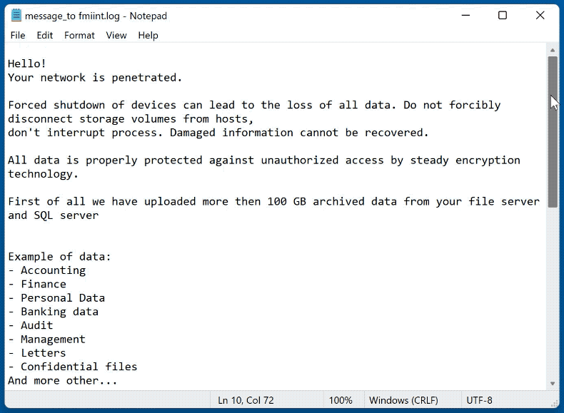 Fmiint ransomware ransom note GIF (message_to fmiint.log)