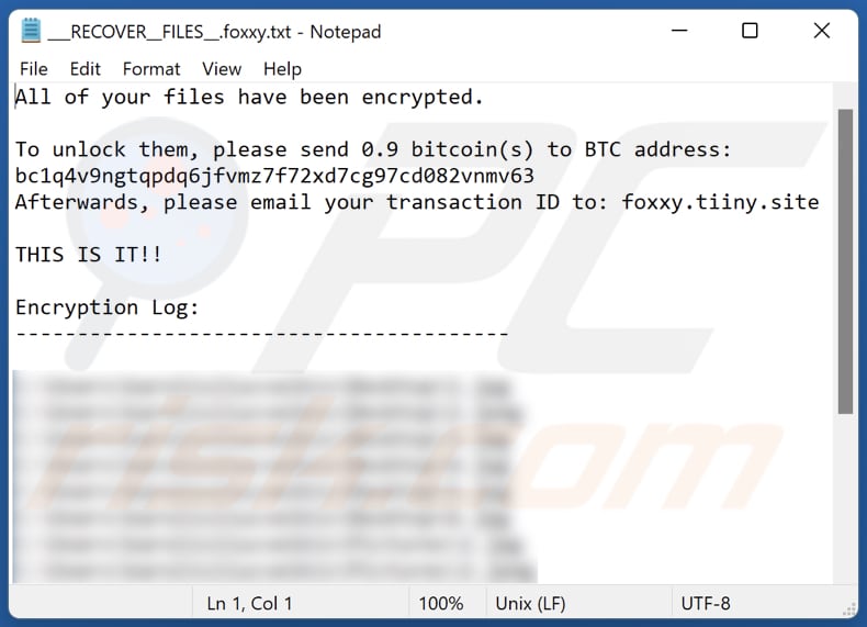 Foxxy ransomware text file (___RECOVER__FILES__.foxxy.txt)