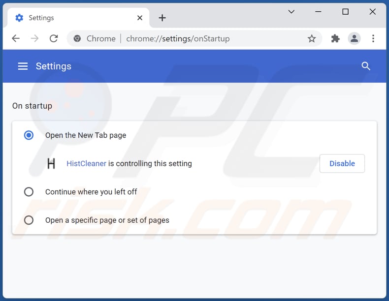 Removing histclean.com from Google Chrome homepage