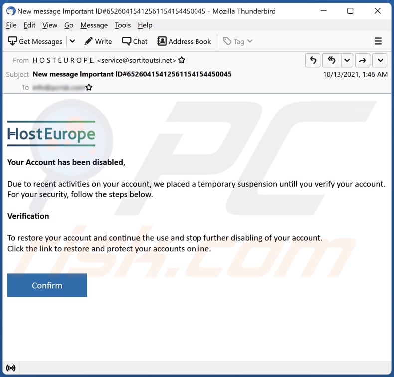 Host Europe email scam email spam campaign