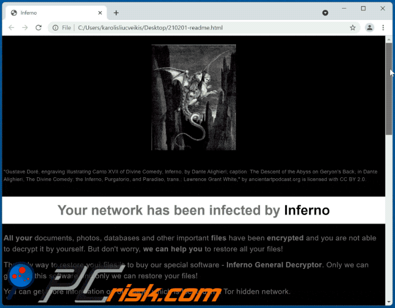 inferno ransomware ransom note 210201-readme.html appearance