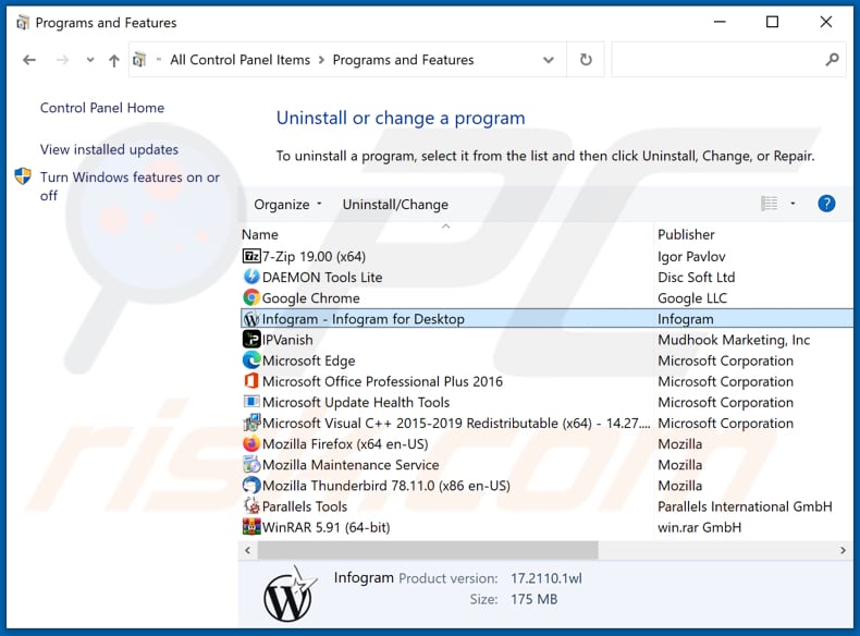 Infogram adware uninstall via Control Panel