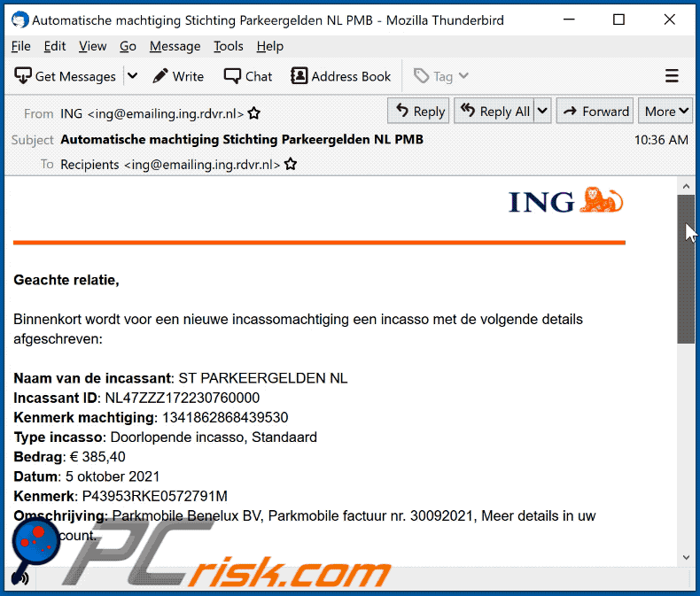 ING Bank scam email appearance (GIF)