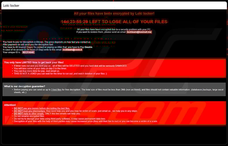 Loki Locker ransomware pop-up (2021-10-09)