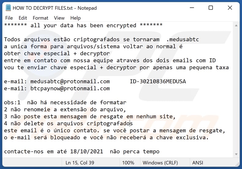 Medusabtc ransomware text file (HOW TO DECRYPT FILES.txt)