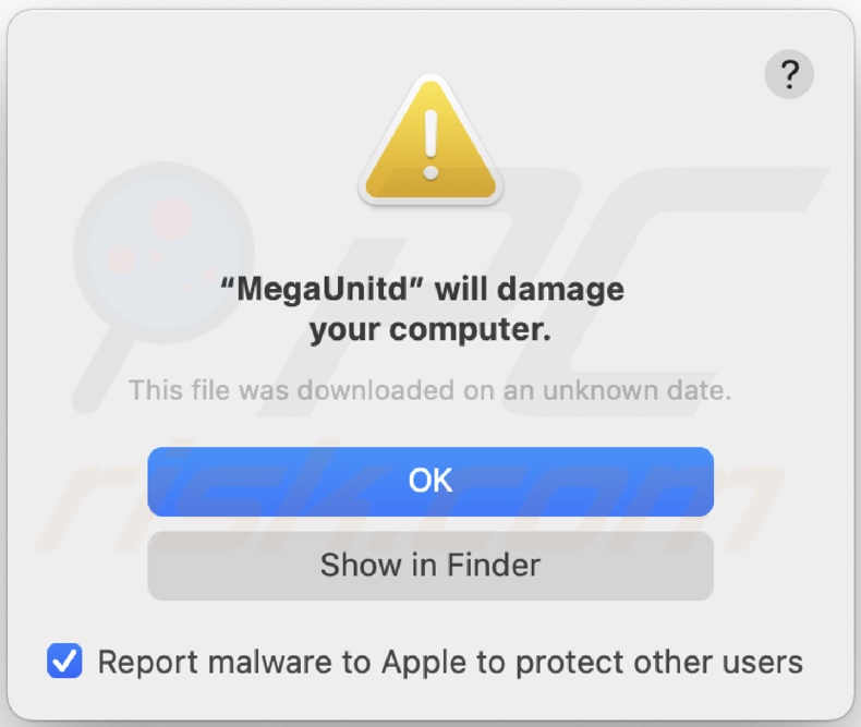 Pop-up displayed when MegaUnit adware is detected