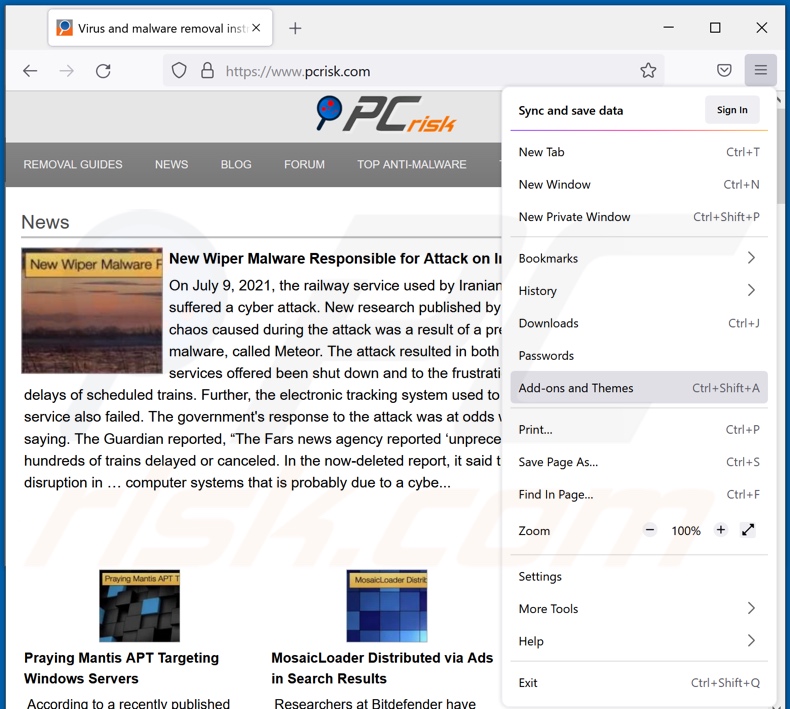 Removing mp3convert[.]cc ads from Mozilla Firefox step 1