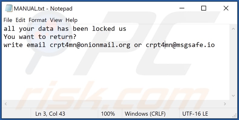 MS ransomware text file (MANUAL.txt)