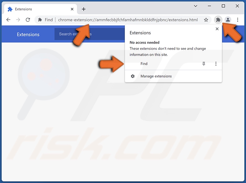 musttrust[.]xyz promoting Find browser hijacker displaying a fake extensions list on Chrome