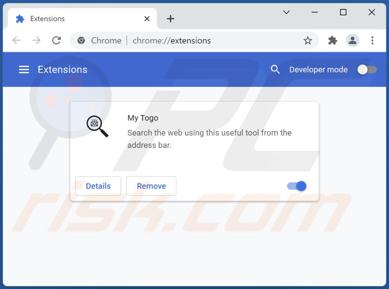 Removing togosearching.com related Google Chrome extensions