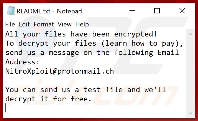 Nitrocrypted ransomware text file (README.txt)