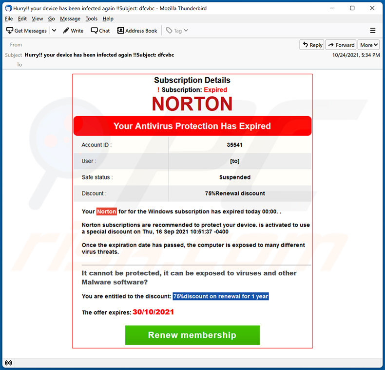 Norton-themed spam email (2021-10-29)
