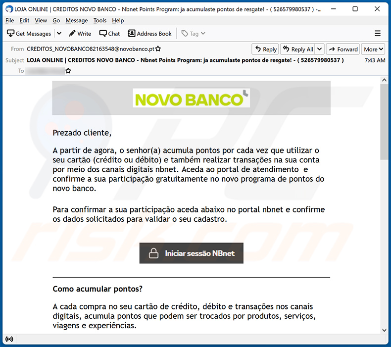 Novo Banco-themed spam email (2021-10-14)