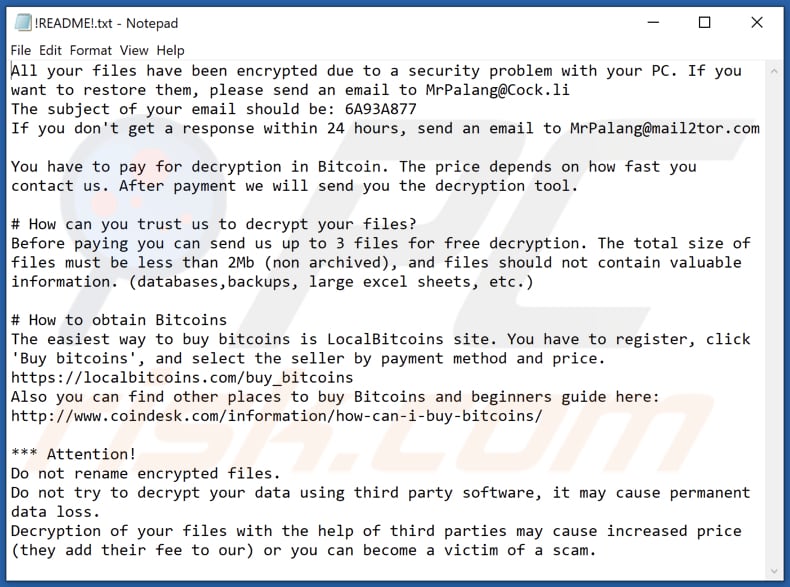 !palang ransomware text file (!README!.txt)