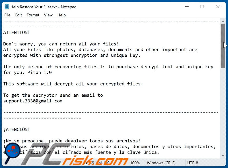 Piton ransomware text file (Help Restore Your Files.txt) GIF